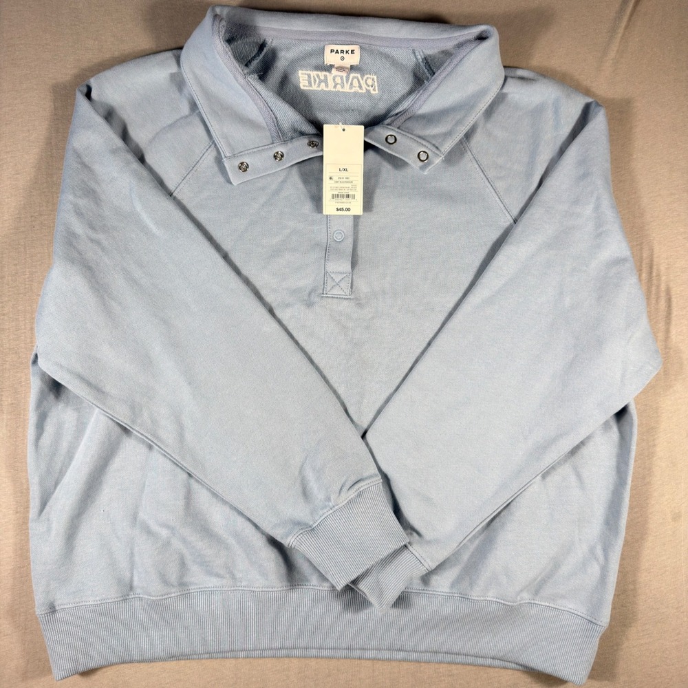 New Parke Target Light Blue Snap Collar Pullover Sweatshirt L/XL Raglan